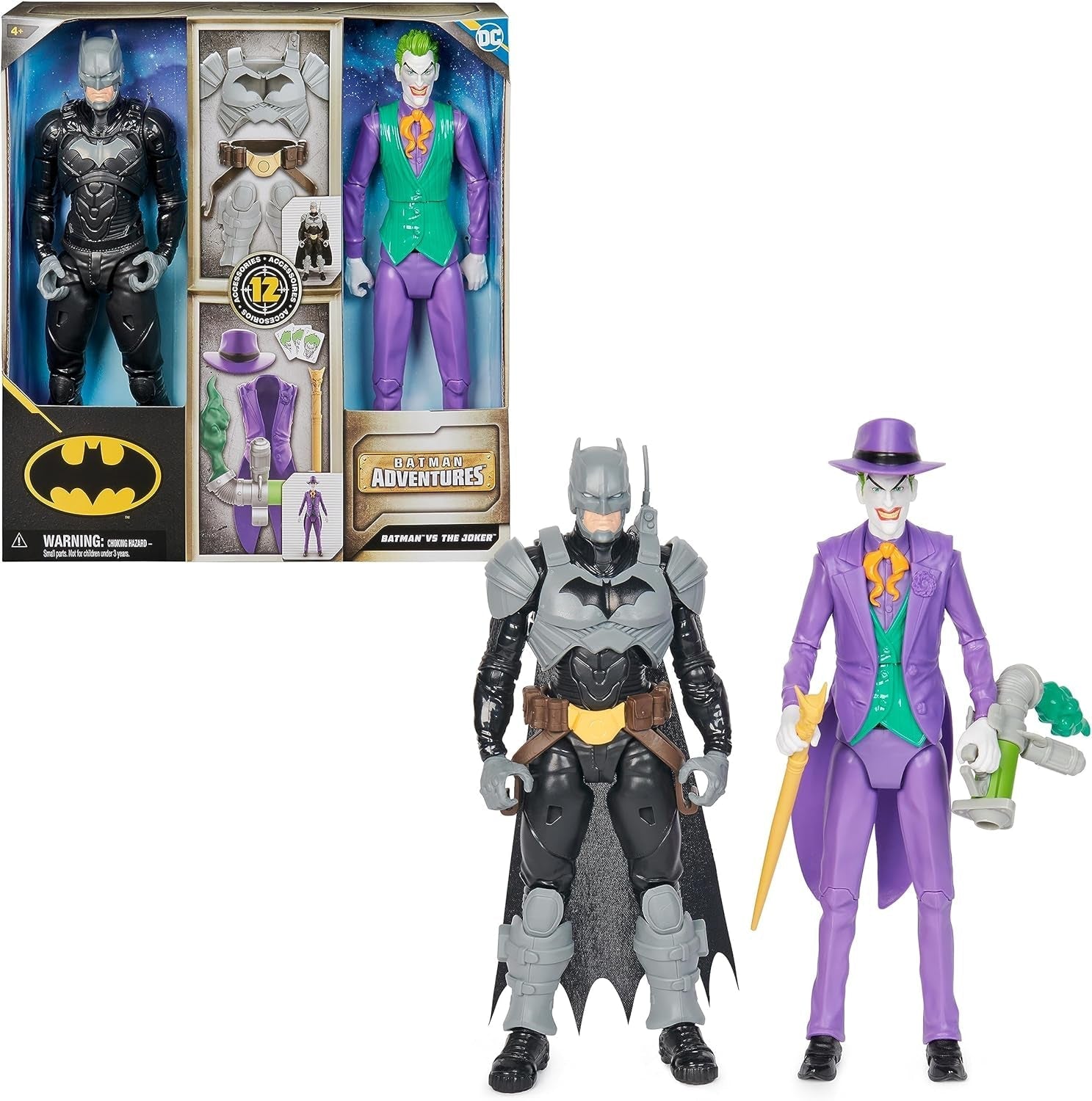 DC Batman Adventures Sada akční figurky Batman vs the Joker, 30 cm – 2 plně pohyblivé figurky s 12 převody pro vzrušující hraní rolí, hračka pro 4 a více let staré akční figurky Naty Shop Výchozí název