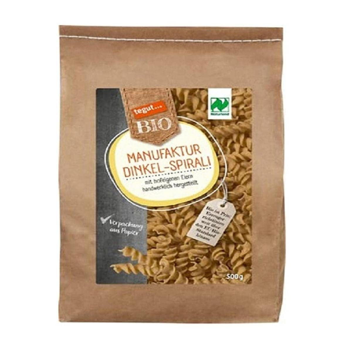 tegut... BIO špaldové spirálové těstoviny, 1 x 500 g