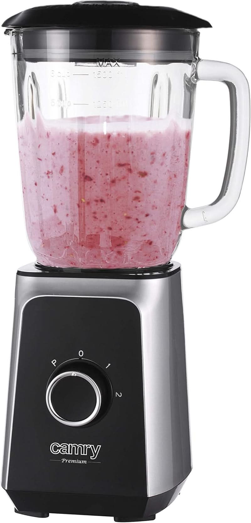 CR 4077 Standmixer Mit 1,5L Glasbehälter, Smoothie Maker, Hochleistungsmixer, Mahlung, Eis-Zerkleinerung, Pulsfunktion, Edelstahlklingen, 2 Geschwindigkeiten, 1000W, Schwarz/Silber Kitchen Naty Shop