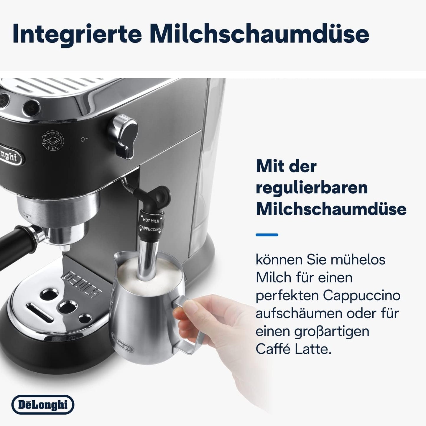 De'Longhi Dedica Style EC 685.B – Espresso kávovar s portafiltrem, espresso kávovar s profesionálním napěňovačem mléka, šířka pouze 15 cm, na mletou kávu nebo kapsle ESE, nádrž na vodu 1 l, černá