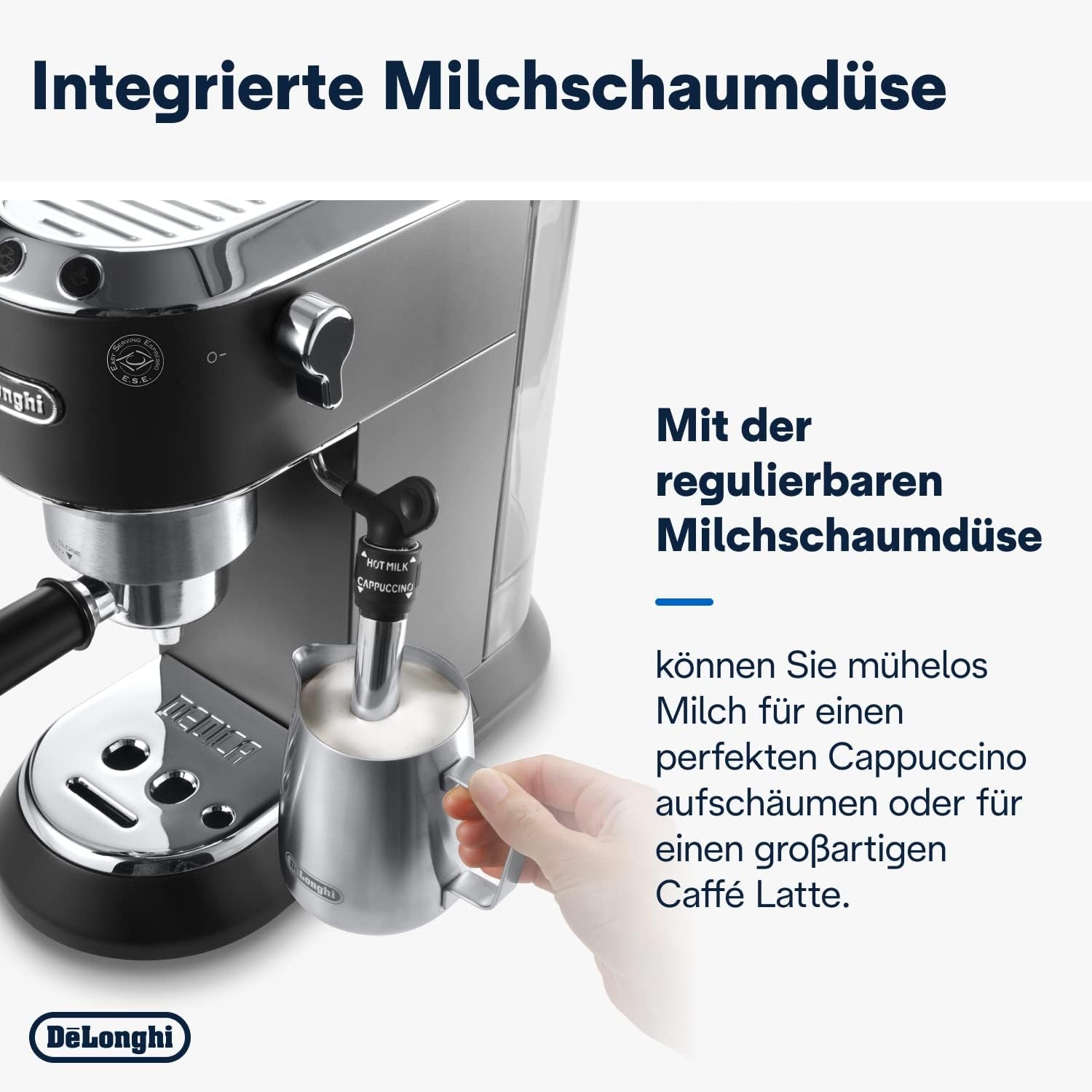 De'Longhi Dedica Style EC 685.B – Espresso kávovar s portafiltrem, espresso kávovar s profesionálním napěňovačem mléka, šířka pouze 15 cm, na mletou kávu nebo kapsle ESE, nádrž na vodu 1 l, černá