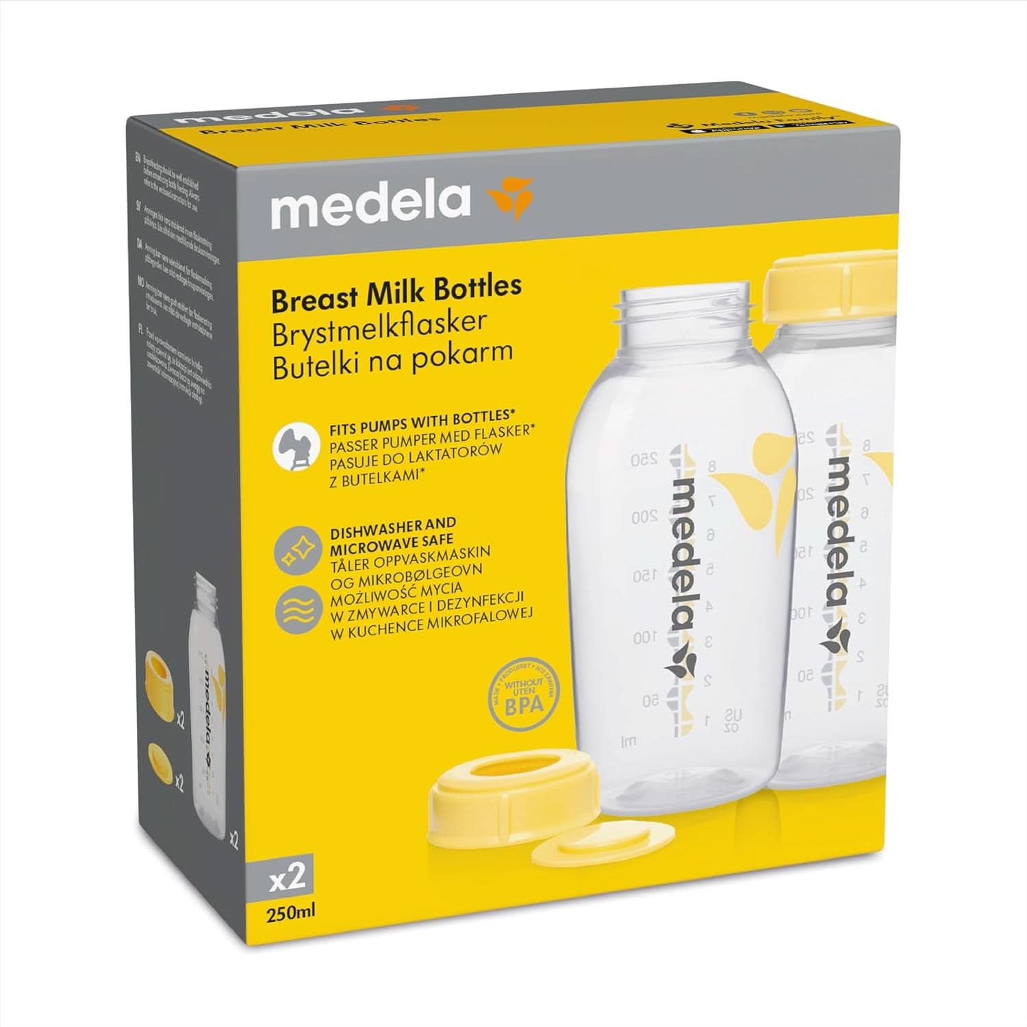Medela kojenecké lahve pro uchování mateřského mléka | Bez BPA | Balení 2 × 250 ml Dětská výživa a doplňky ke kojení Naty Shop