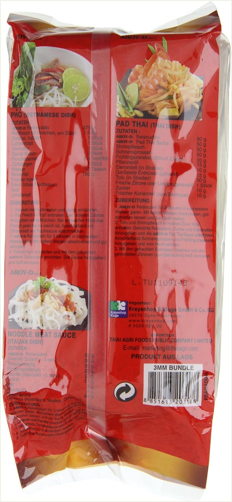 Aroy-D rýžové nudle Bezlepkové 3mm balení (1 balení x 375 g)