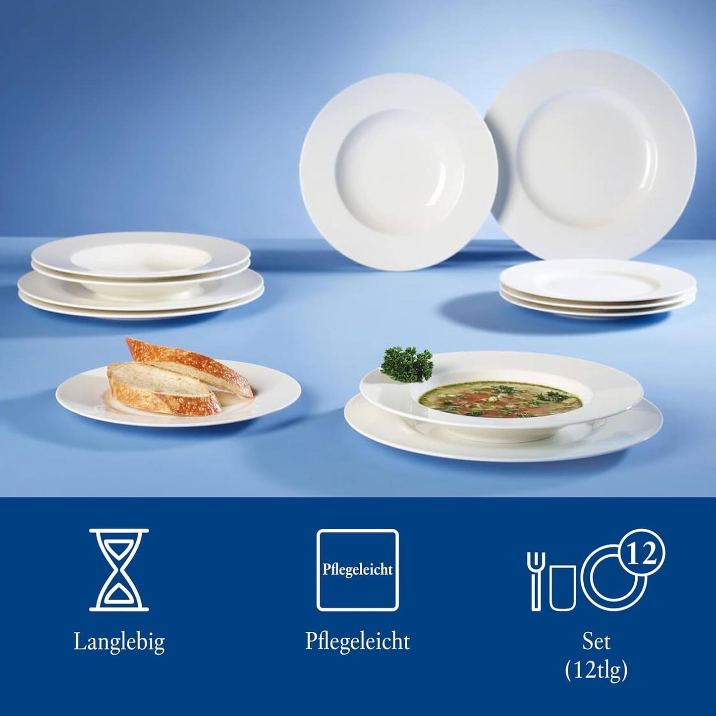 12dílná sada nádobí Villeroy & Boch Wonderful World, Vhodné do myčky a mikrovlnné trouby, Bílá, Talíře, Nádobí, Porcelán, Talíře, Sada, Sada Moderního nádobí, Prémiový porcelán
