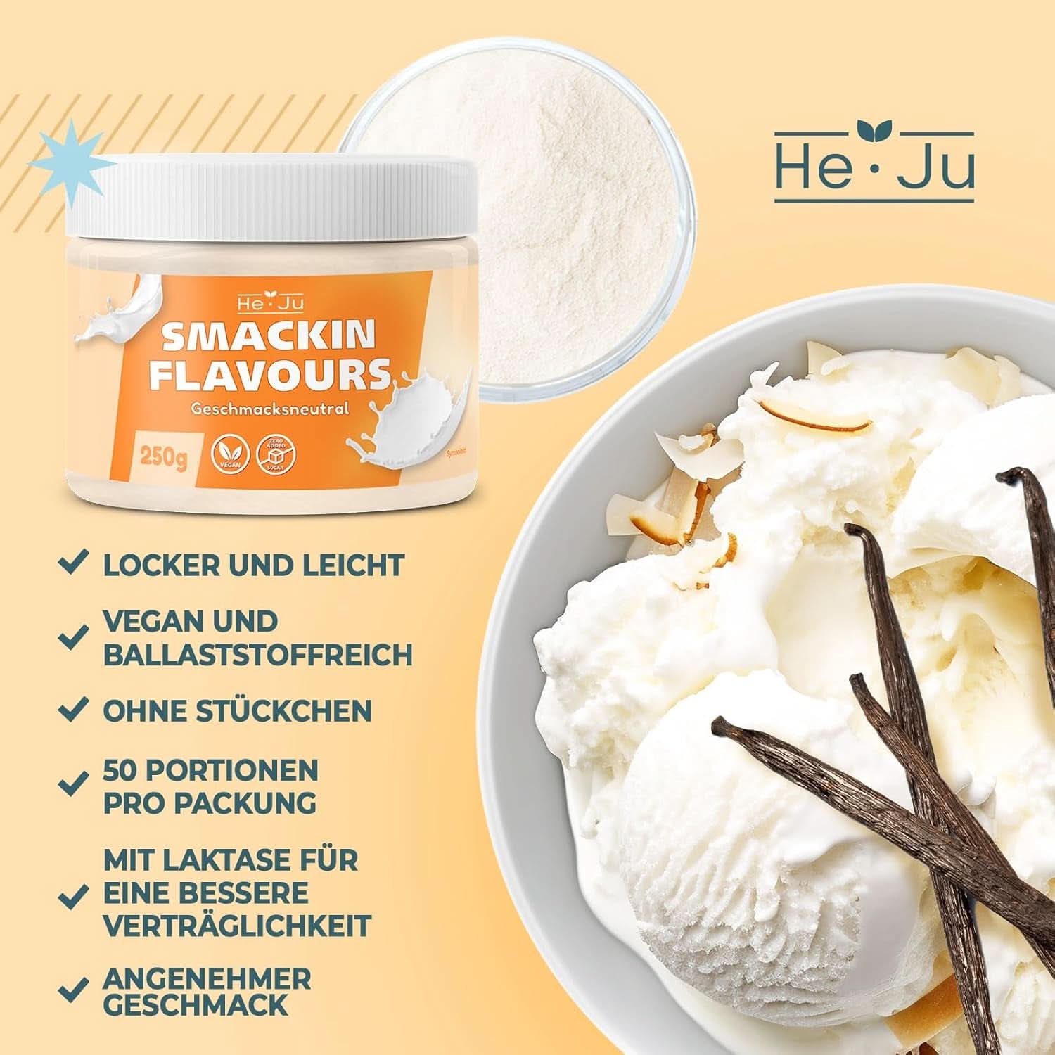 He-Ju, prášek s neutrální příchutí, 250 gramů Aromas Naty Shop
