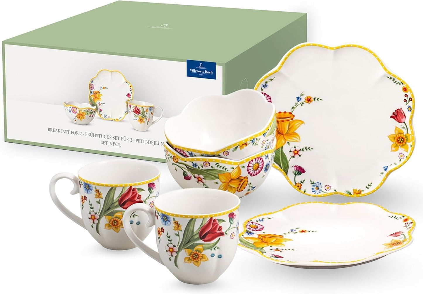 Villeroy & Boch - Snídaňová sada Spring Awakening pro 2, 6 kusů, Sada velikonočního nádobí, Snídaně, Velikonoce, Kávový servis, Jarní nádobí, Porcelán