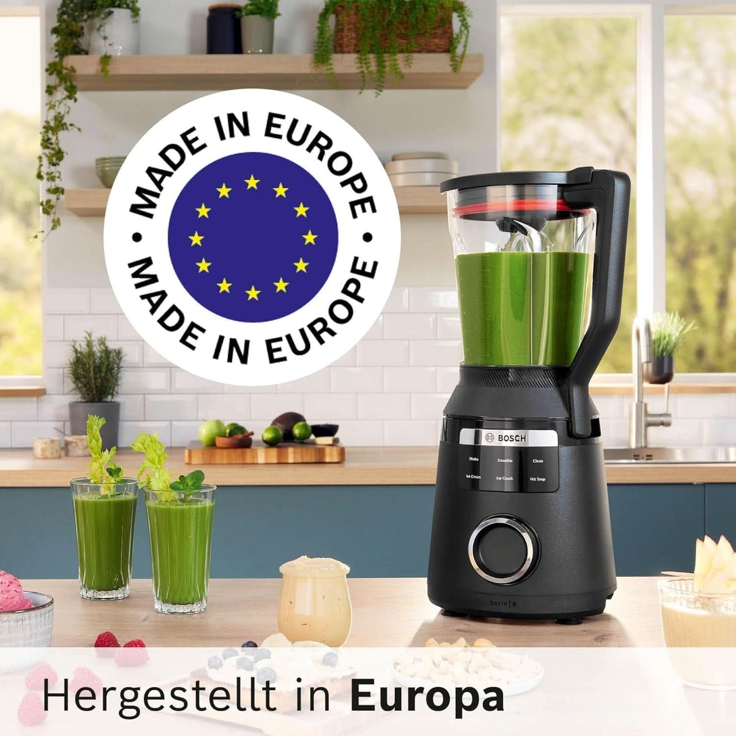 Vysokorychlostní stojanový mixér Vitapower Serie 6 MMBD665B1, 45 000 U/min, 6 programů Inkl Heiße Suppe & Reinigung, 2 L Mixbehälter, Stopfer, Spülmaschinenfeste Teile, Made in Europe, 1800 W, Schwarz Kitchen Naty Shop