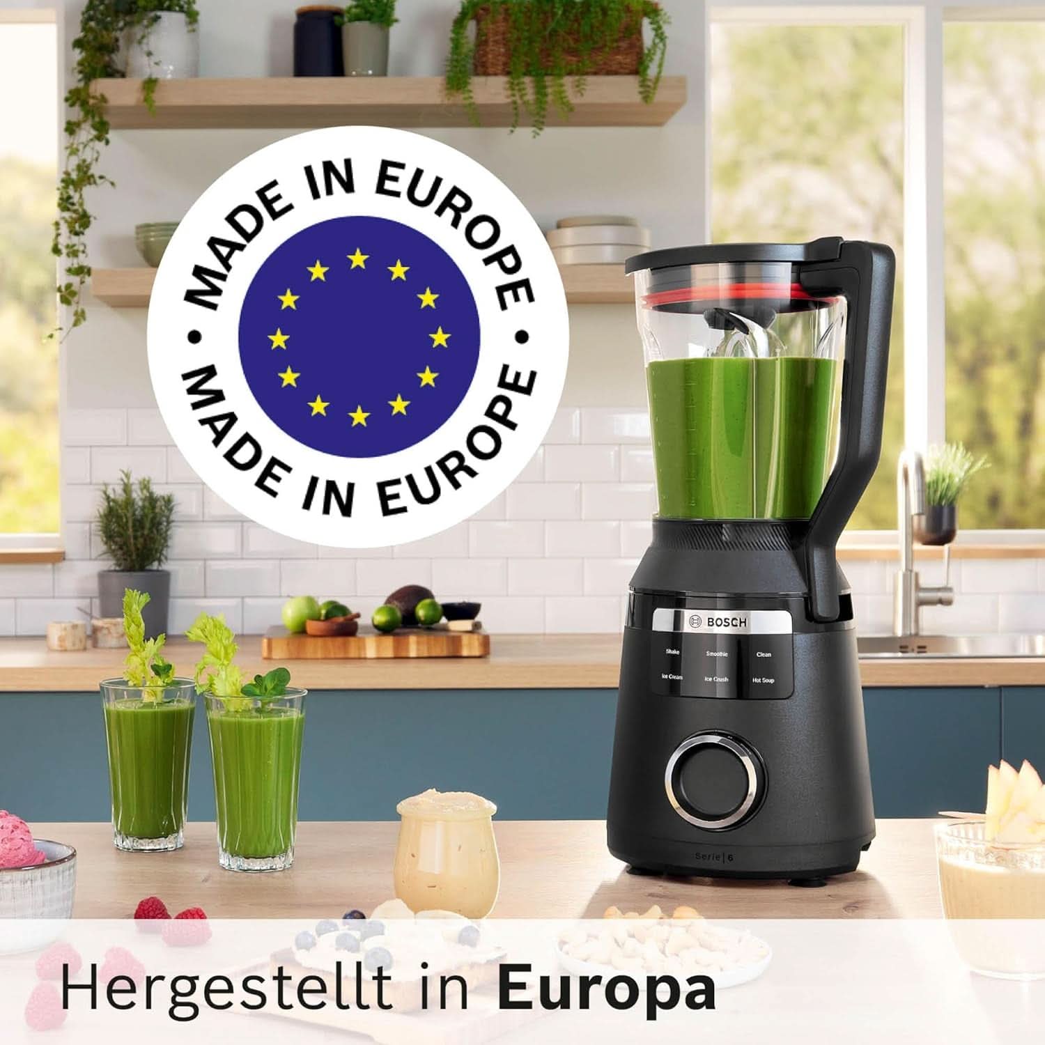 Vysokorychlostní stojanový mixér Vitapower Serie 6 MMBD665B1, 45 000 U/min, 6 programů Inkl Heiße Suppe & Reinigung, 2 L Mixbehälter, Stopfer, Spülmaschinenfeste Teile, Made in Europe, 1800 W, Schwarz Kitchen Naty Shop