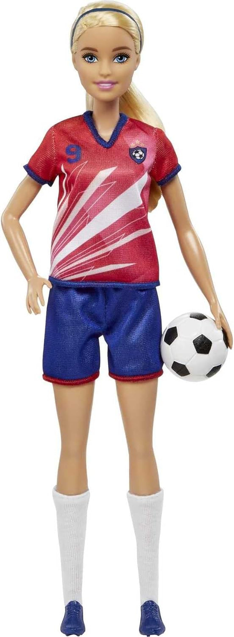 Série Barbie You Can Be Anything, Fotbalista, Blond vlasy Fotbalista, Červený a Modrý dres, Míč, Příslušenství, Včetně panenky, Dárek na 3 roky a více, HCN17