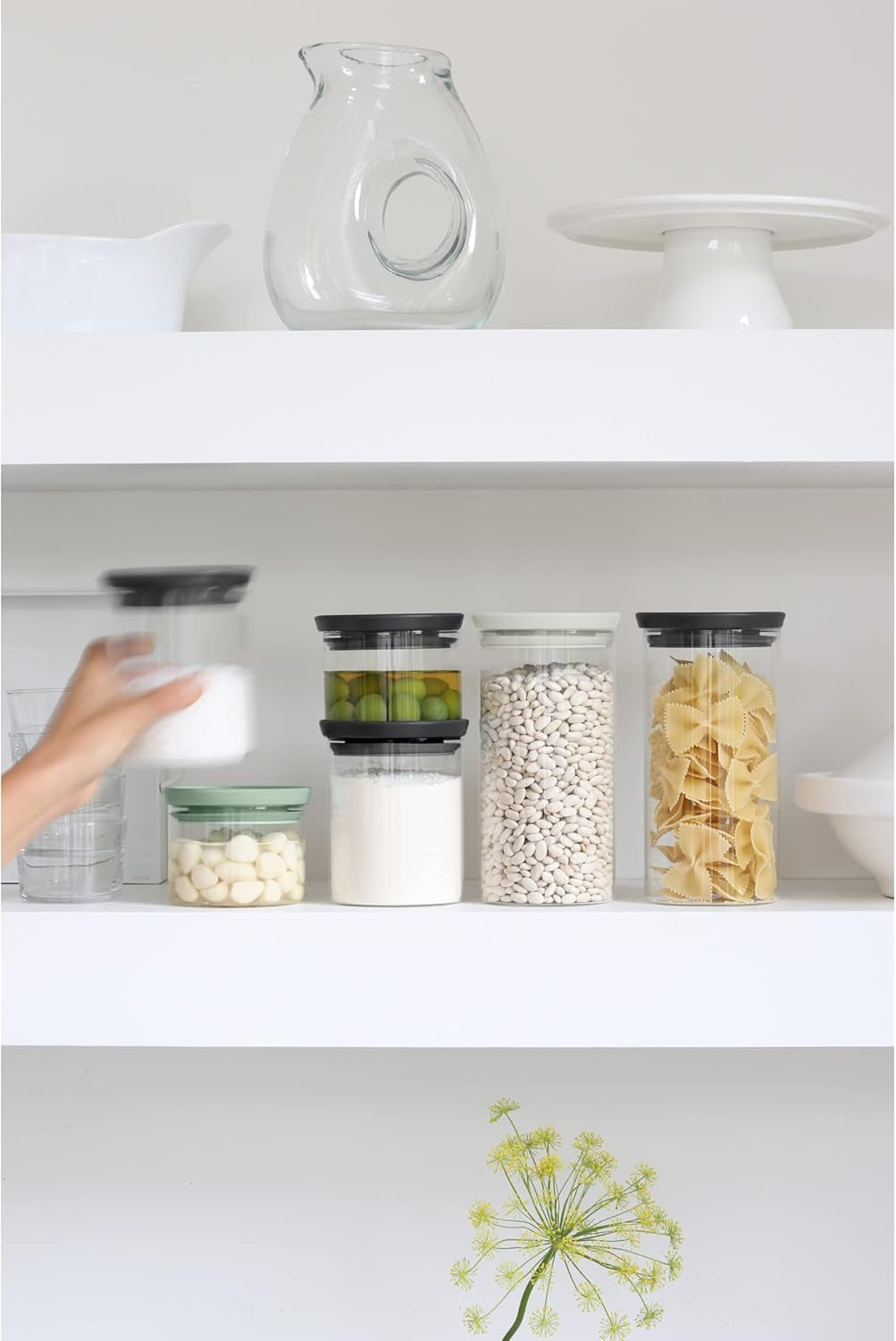 Brabantia - Stohovatelná skleněná dóza s víkem - Sada 3 kusů - Skladování potravin - Uchová potraviny déle čerstvé - Silikonové těsnění - Lze mýt v myčce - Tmavě šedá/světle šedá/Jade zelená - 0,3l/0,6l/1,1l krabičky na potraviny Naty Shop