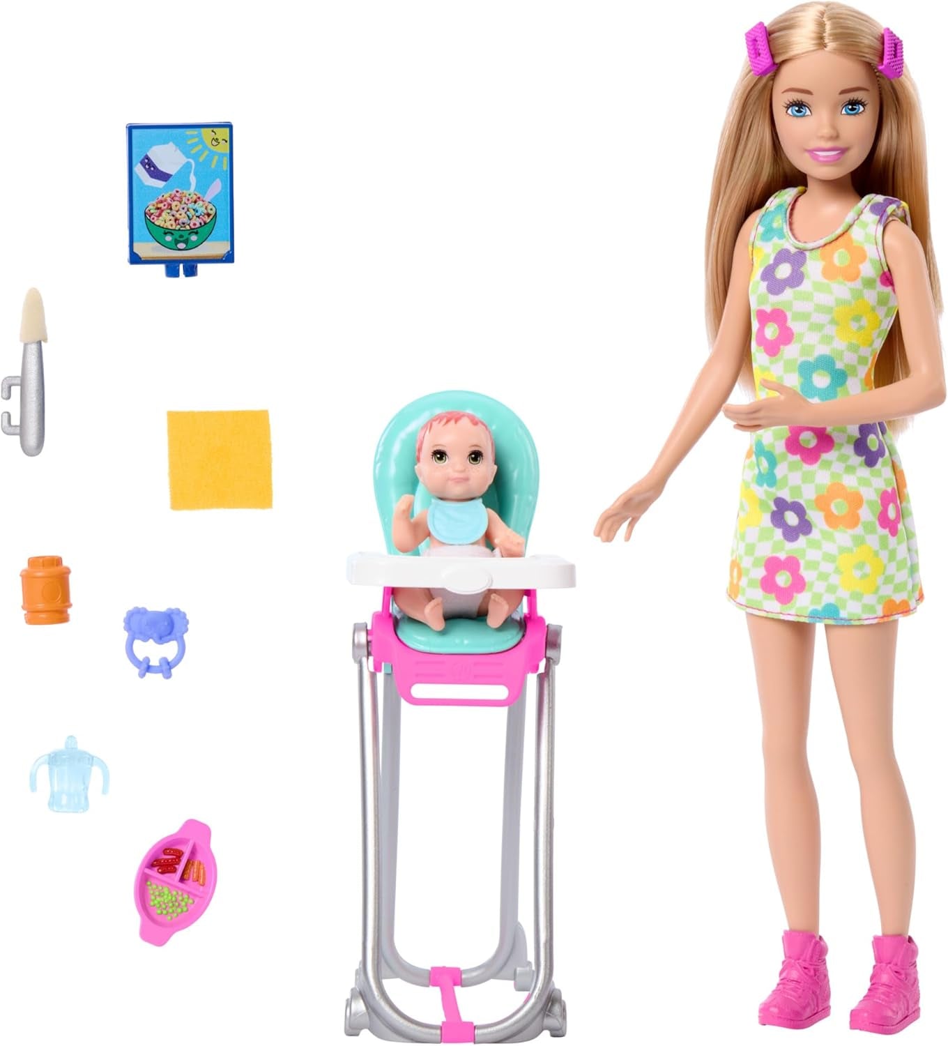 Panenka Barbie Skipper a doplňky Hrací sada Jídlo Sada na hlídání Hračka pro změnu barvy HTK35