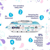 Kindii Feuchttücher Für Babies Und Kinder Čistá voda 99% - 99%Ige Zusammenzeit Auf Wasserbasis - Allantoin - Unparfümiert - Dermatologisch Getestet - Für Empfindliche Haut - 720 Stück - 12X60 Stück Naty Shop