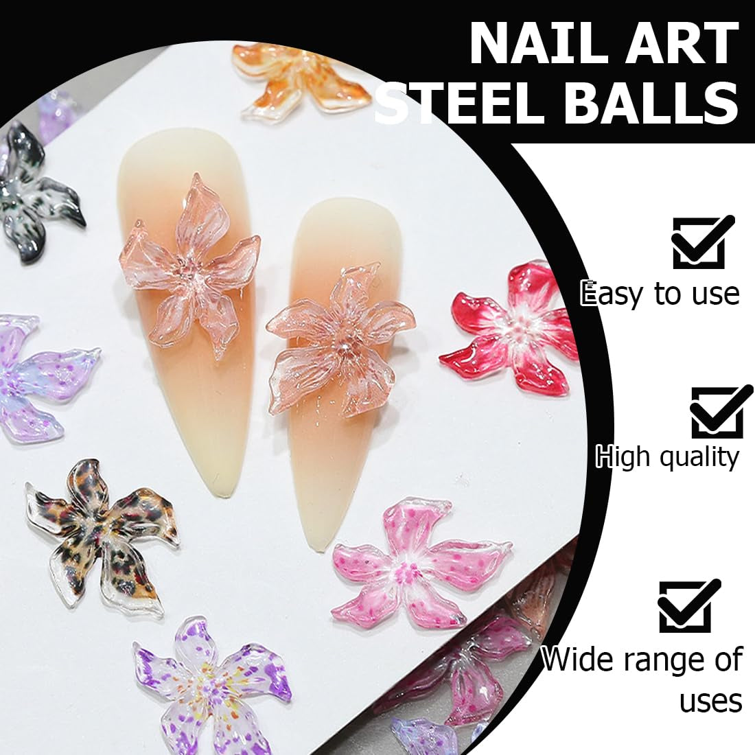 100 ks 3D Blume Nagel Charms Nägel Zubehör Nageldesign Glitzersteine ​​​​Nailart Strasssteine ​​​​Květinové přívěsky na nehty Luminous Flower Nail Art Charms Bunte Blumen Deko Nagel Steinchen Flowers Nail