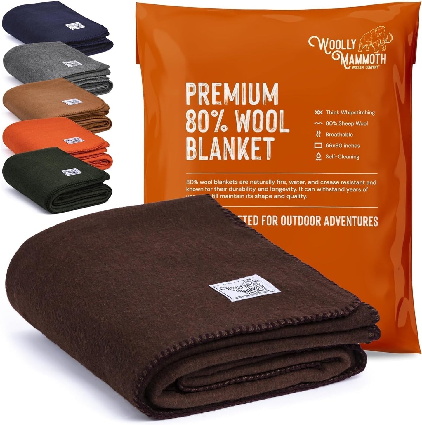 Kempingová deka Woolly Mammoth Woolen Co., extra velká, merino vlna, Perfektní outdoorové vybavení pro bushcraft, kempování, trekking, turistiku, přežití nebo chatovou deku. Hnědá, 168 X 228 Postele a přikrývky Woolly Mammoth Woolen Company Hnědá 167,6 X 228,6 cm