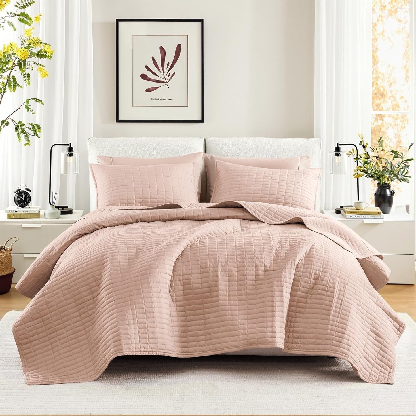 Sada přikrývek Comfort Spaces Kienna, luxusní letní přikrývka s dvojitým prošitím, lehká, měkká, celoroční povlečení, odpovídající povlak na polštář, bílá, přikrývka na manželské postele (264,2 x 228,6 cm), přikrývky a přikrývky Naty Shop červená plná/královna (90"X90")