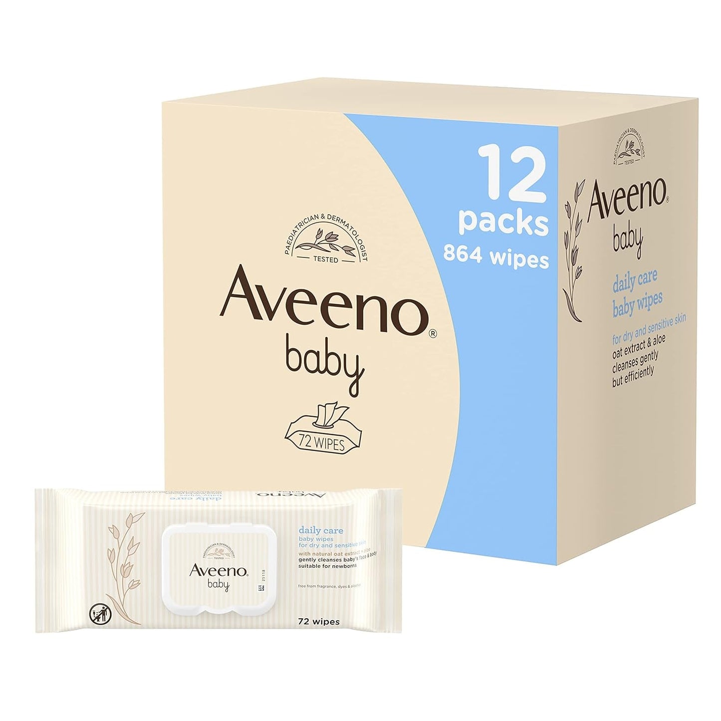 Vlhčené ubrousky pro každodenní péči, jemně a účinně čistí citlivou pokožku, Baby Essentials, bílé, 12 kusů (celkem 864 ubrousků)