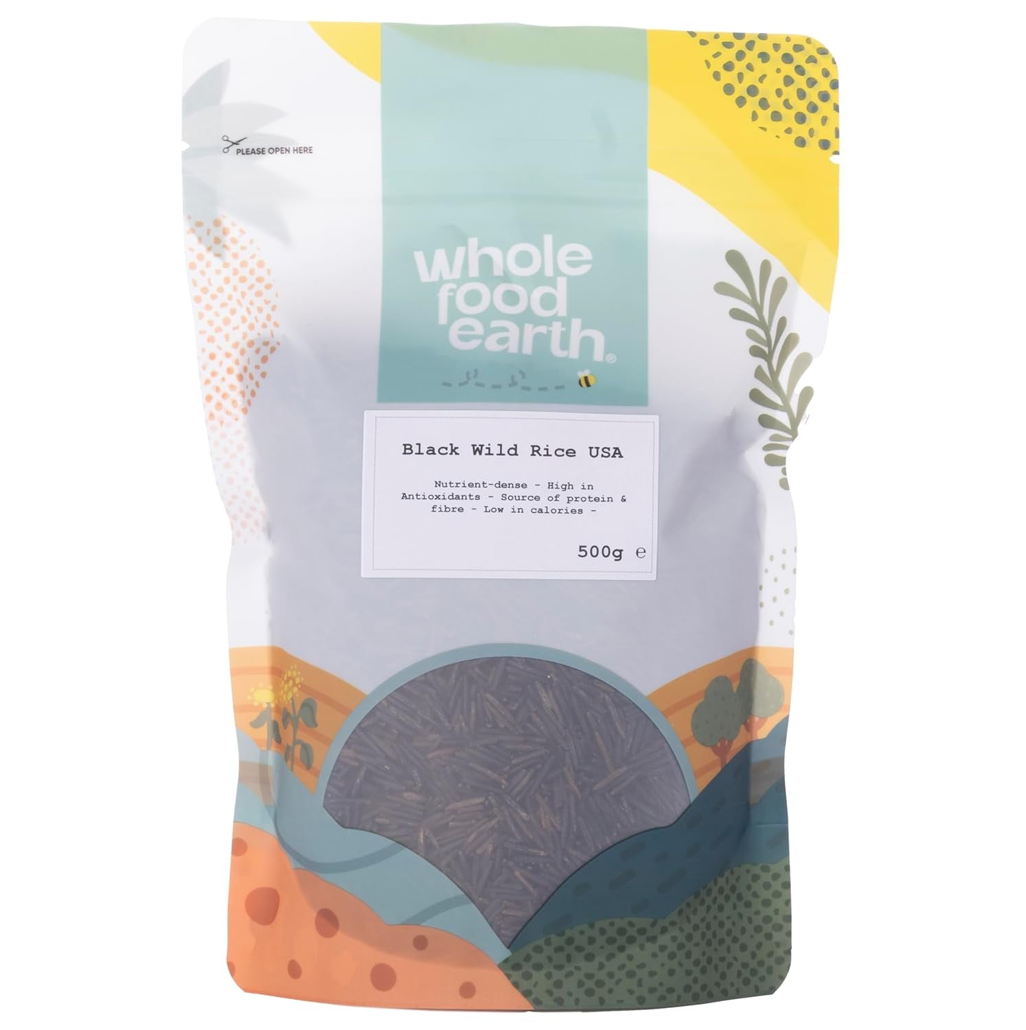 Wholefood Earth USA Černá divoká rýže - Bez GMO - Přírodní - Vegan - Bez mléka - Bez přidaného cukru, 500 g