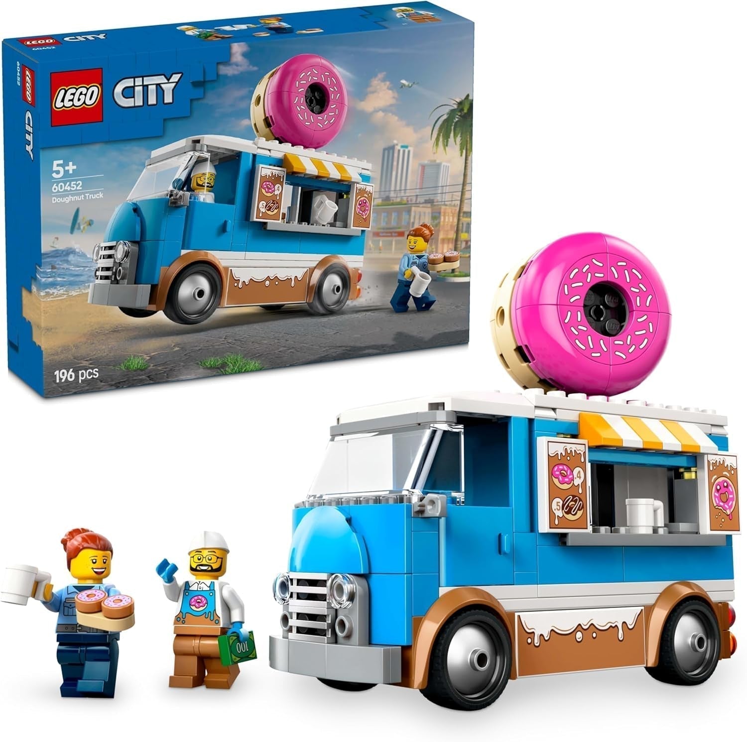 LEGO City Donut Truck – Toy Food Truck se 2 policejními minifigurkami – Stavebnice pro chlapce a dívky 5+ – Nápad na narozeninový a sváteční dárek 60452 Stavebnice Besuche den LEGO-Store Výchozí název