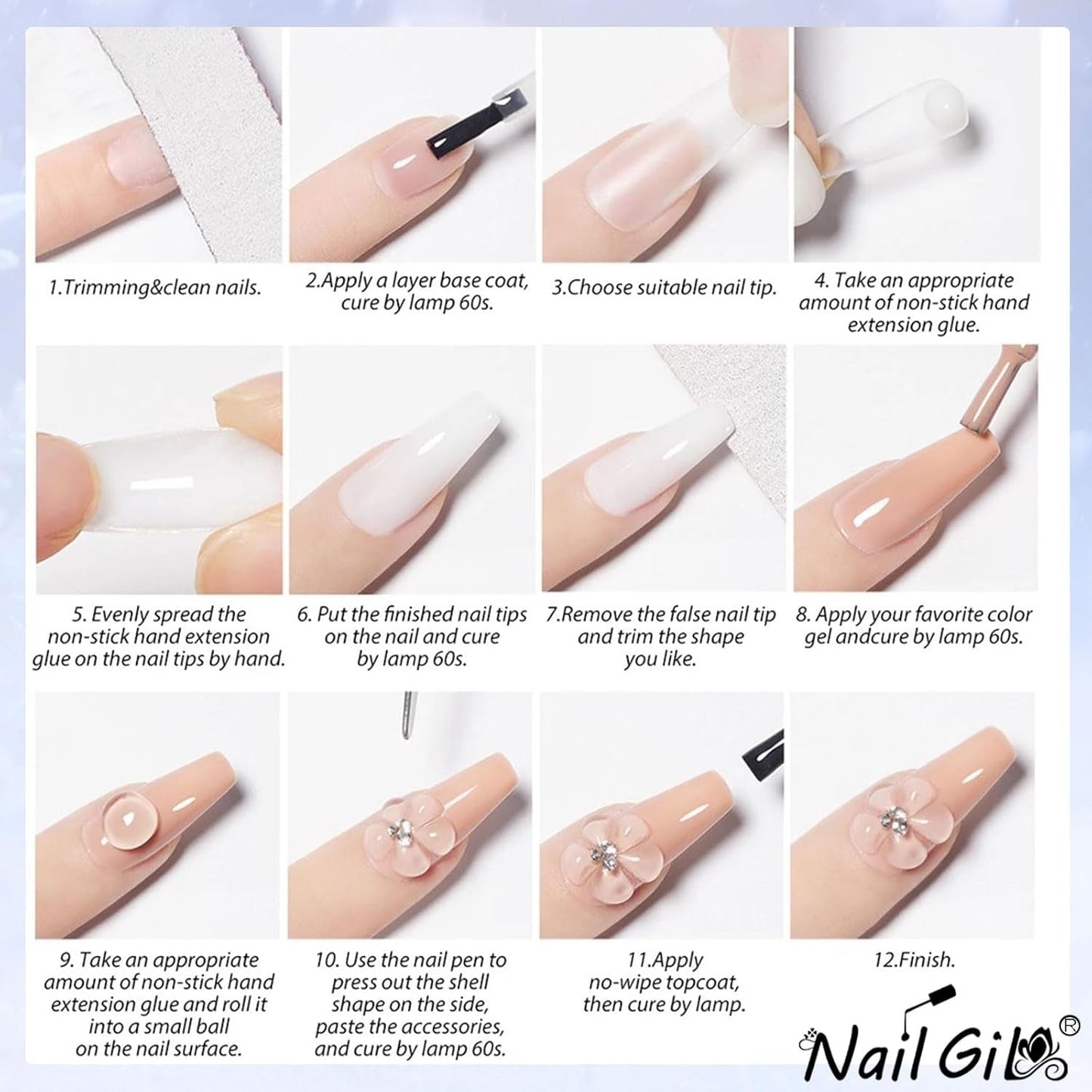 NAILGIL Tuhý gelový lak na nehty, Tuhé gelové lepidlo na nehty, 3D sochařství na nehty se sadou nástrojů, Domácí salon pro kutily, Transparentní 15G