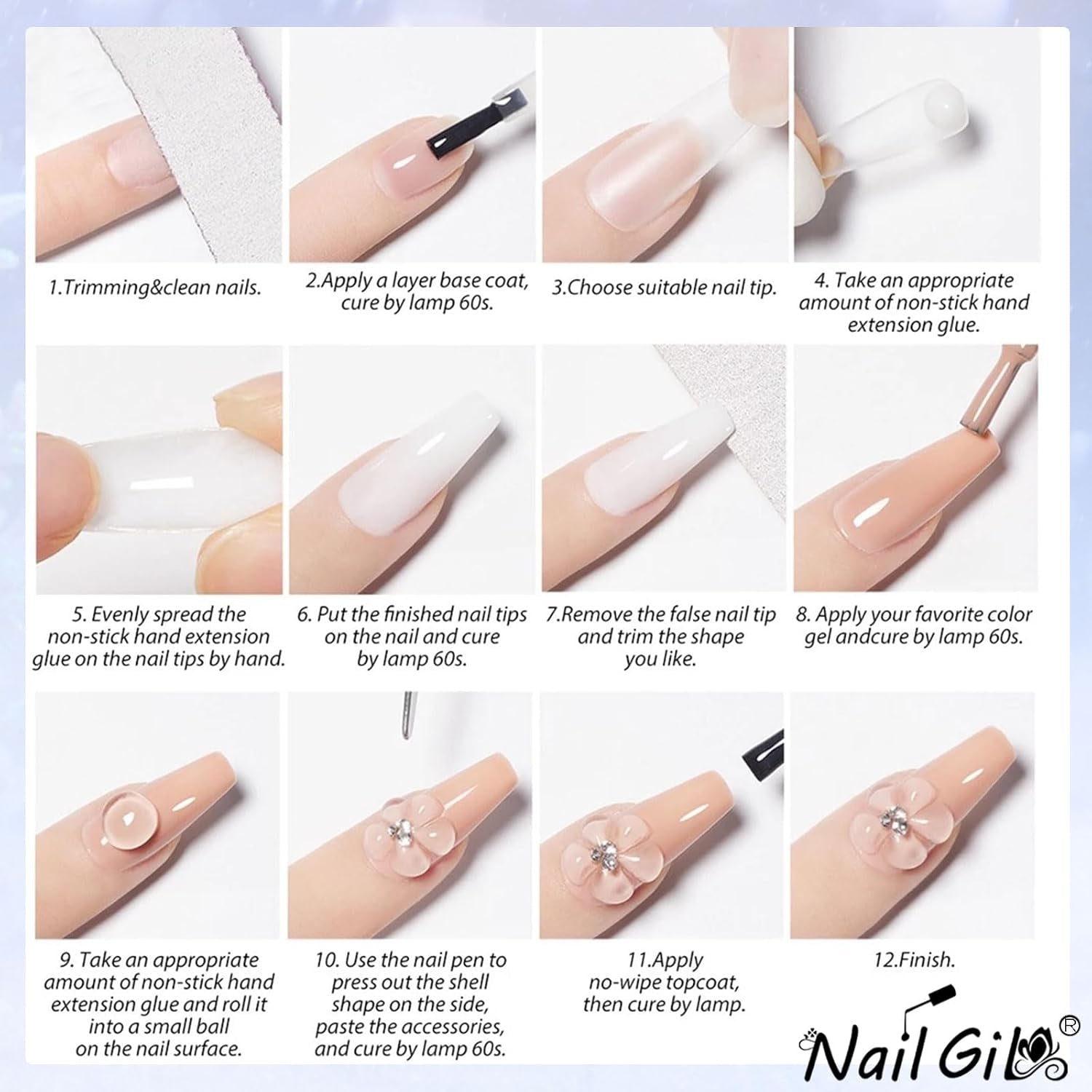 NAILGIL Tuhý gelový lak na nehty, Tuhé gelové lepidlo na nehty, 3D sochařství na nehty se sadou nástrojů, Domácí salon pro kutily, Transparentní 15G