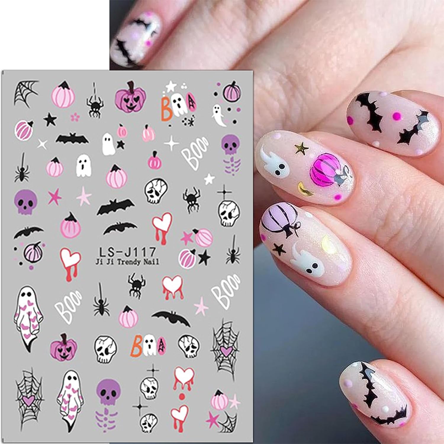 JMEOWIO Nálepka na nehty Halloween Süßer Geisterkürbis 9 Blatt Nálepka na nehty Selbtklebend Nagelaufkleber Dekoration Nageldesign Zubehör