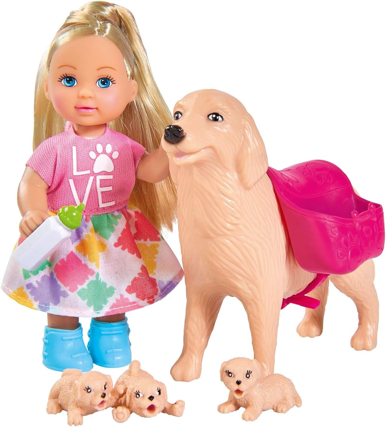 Simba 105733072 - Evi Love Psí hlídač se psem a třemi štěňaty, Doplňky, Módní panenka, 12 cm, Pro děti od 3 let