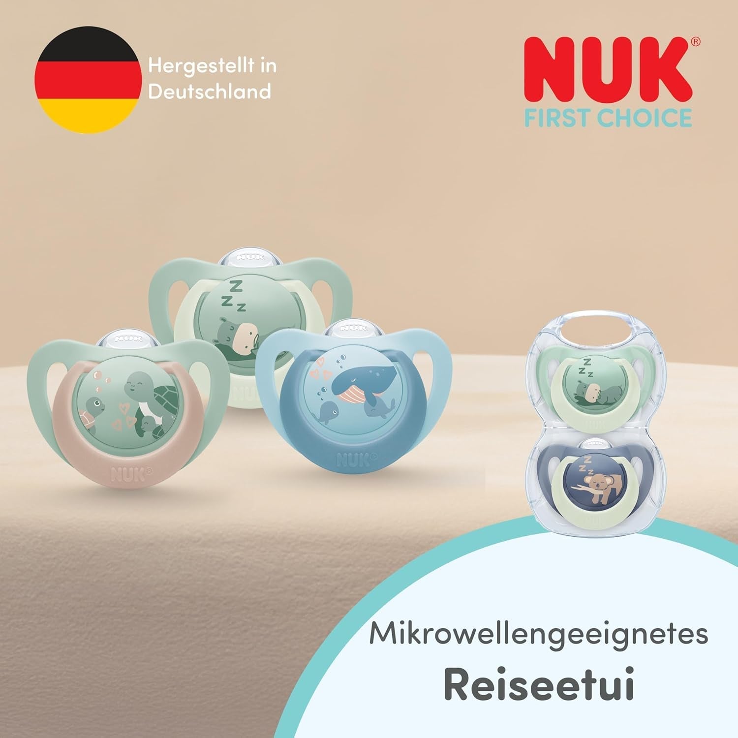 Noční dudlík NUK First Choice pro miminka | 6-18 měsíců | Ortodontické dudlíky, které svítí ve tmě | Uklidňuje 99 % miminek** | Králík/ovce | Balení 0-2