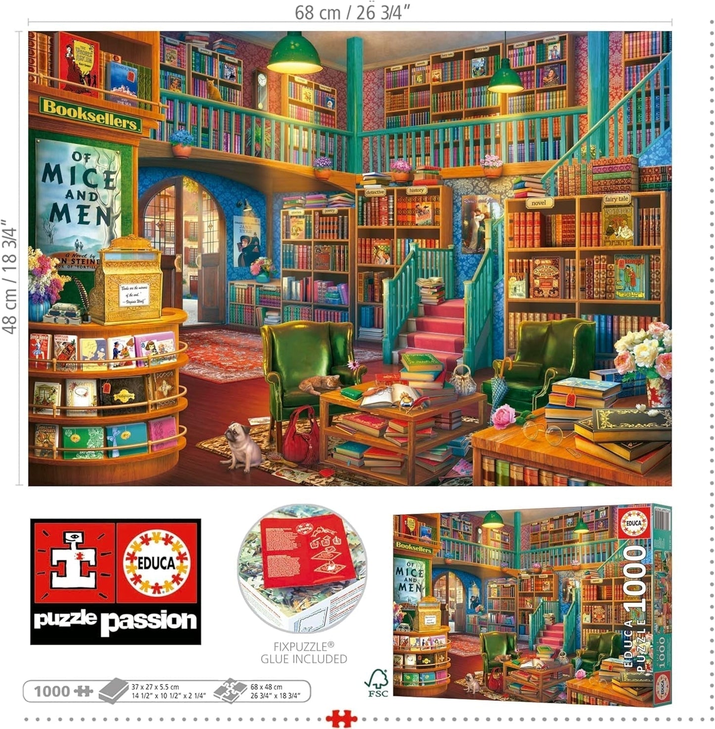 Educa - Puzzle 1000 dílků pro dospělé | Knihovna. Rozměry: 68 X 48 cm. Obsahuje lepidlo na puzzle Fixpuzzle. Už 14 let (19925) Puzzle Naty Shop