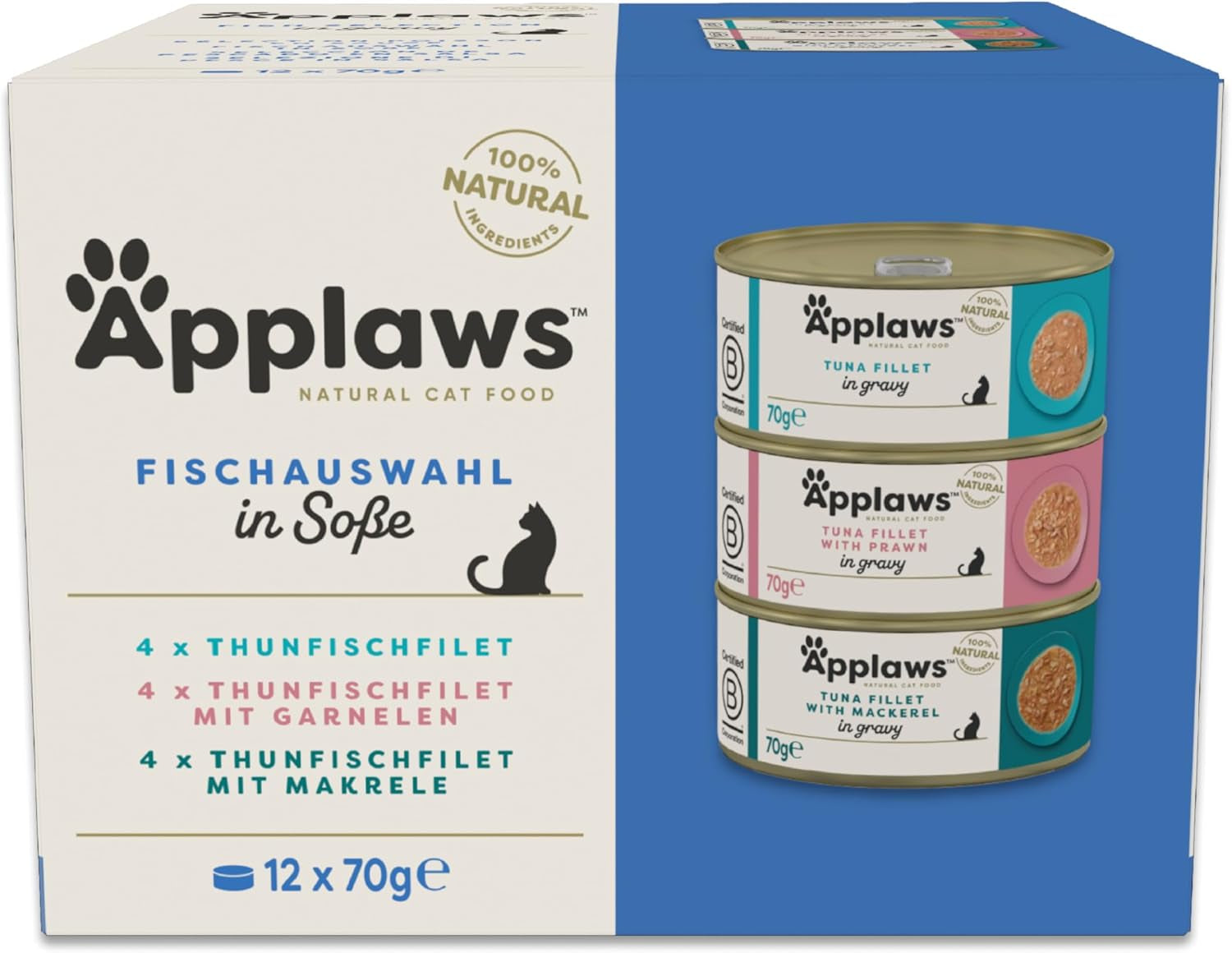 Applaws 100% přírodní vlhké krmivo pro dospělé kočky Různé druhy ryb v omáčce Více balení 12 krabic x 70 g
