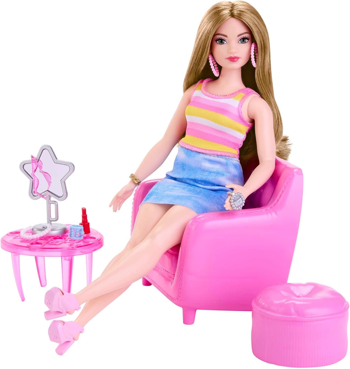 Sada módní panenky Barbie a šatní skříň s oblečením, doplňky a salonním nábytkem, dlouhotrvající kadeřnická zábava pro děti od 3 let, HPL78