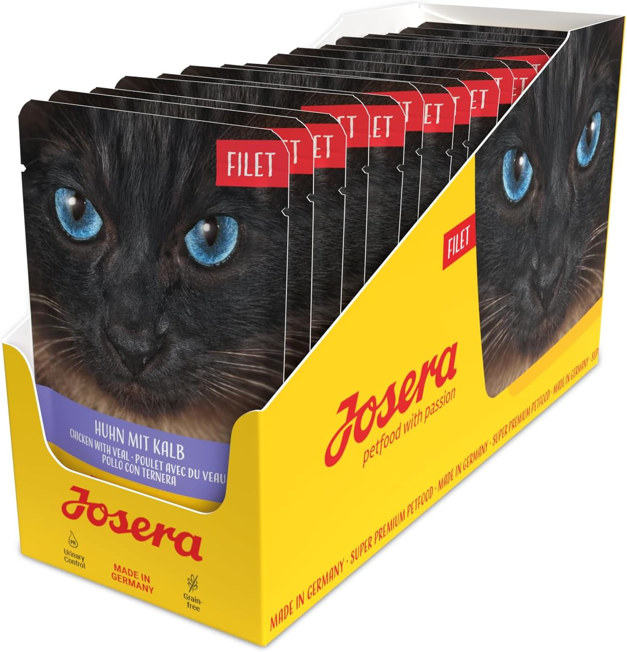 JOSERA Kuřecí a telecí řízek (16 x 70 g) | Dospělý | Prémiové vlhké krmivo pro dospělé kočky | Kuřecí a telecí maso se 40% kuřecího řízku | Žádná zrna | Mokré krmivo pro kočky v sáčku s čerstvostí | Balení 16