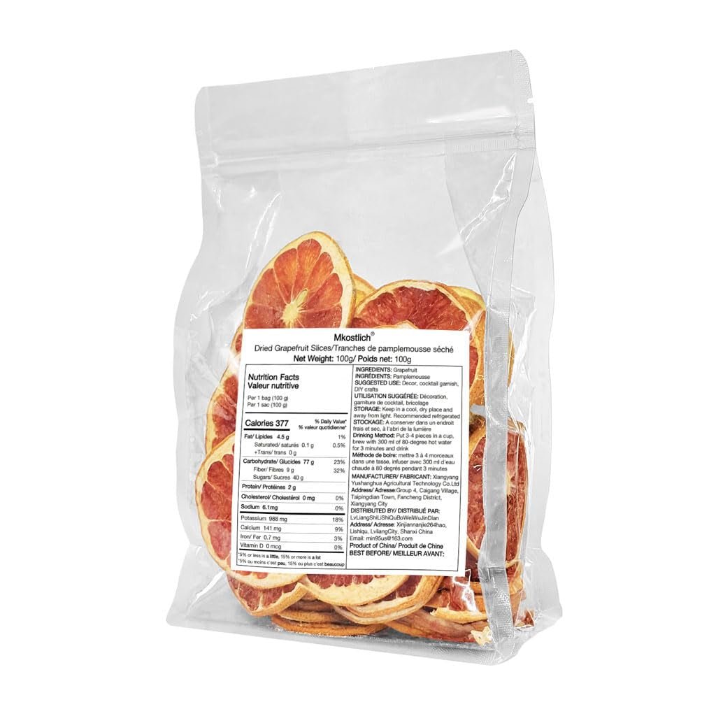 Sušené plátky grapefruitu, dehydrovaný grapefruit, náplň do vázy, vánoční ozdoby, plátky červeného grapefruitu, plátky sušeného ovoce na čaj, bez přidaného cukru (100 g (1 balení)) Naty Shop Dehydratované produkty