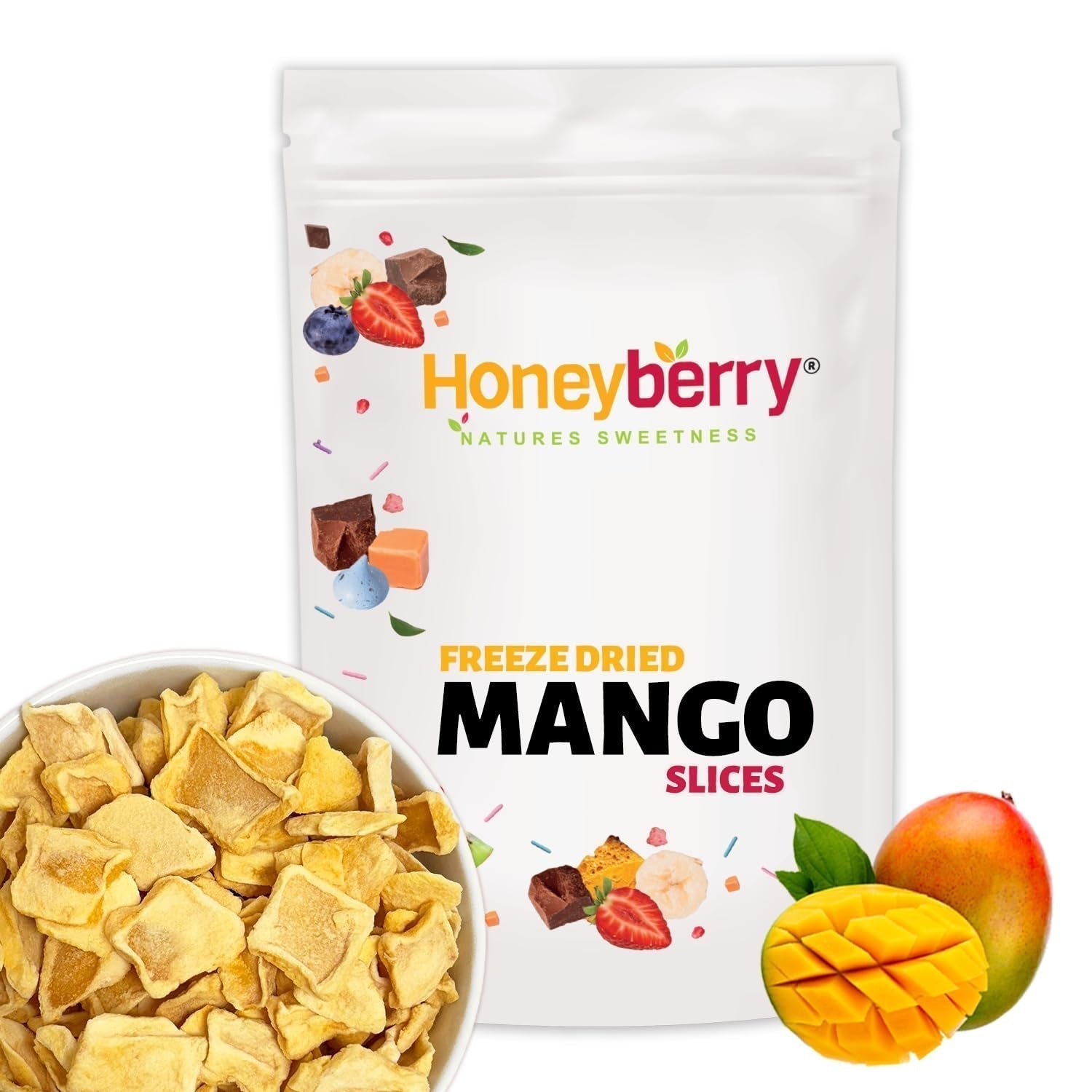 Mangové plátky 100g - lyofilizované mango chipsy - lyofilizované sušené ovoce - lyofilizované ovoce, sušené mango na ozdobu, snacky, smoothie, dezerty Dehydrované produkty Naty Shop 100G