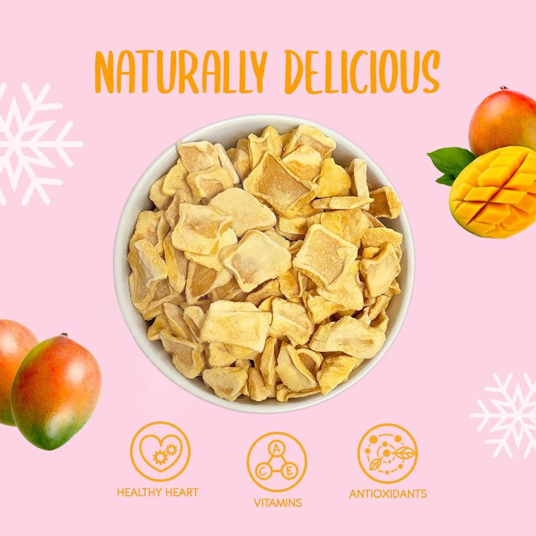 Mangové plátky 100g - lyofilizované mango chipsy - lyofilizované sušené ovoce - lyofilizované ovoce, sušené mango na ozdobu, svačiny, smoothie, dezerty Dehydrované produkty Naty Shop