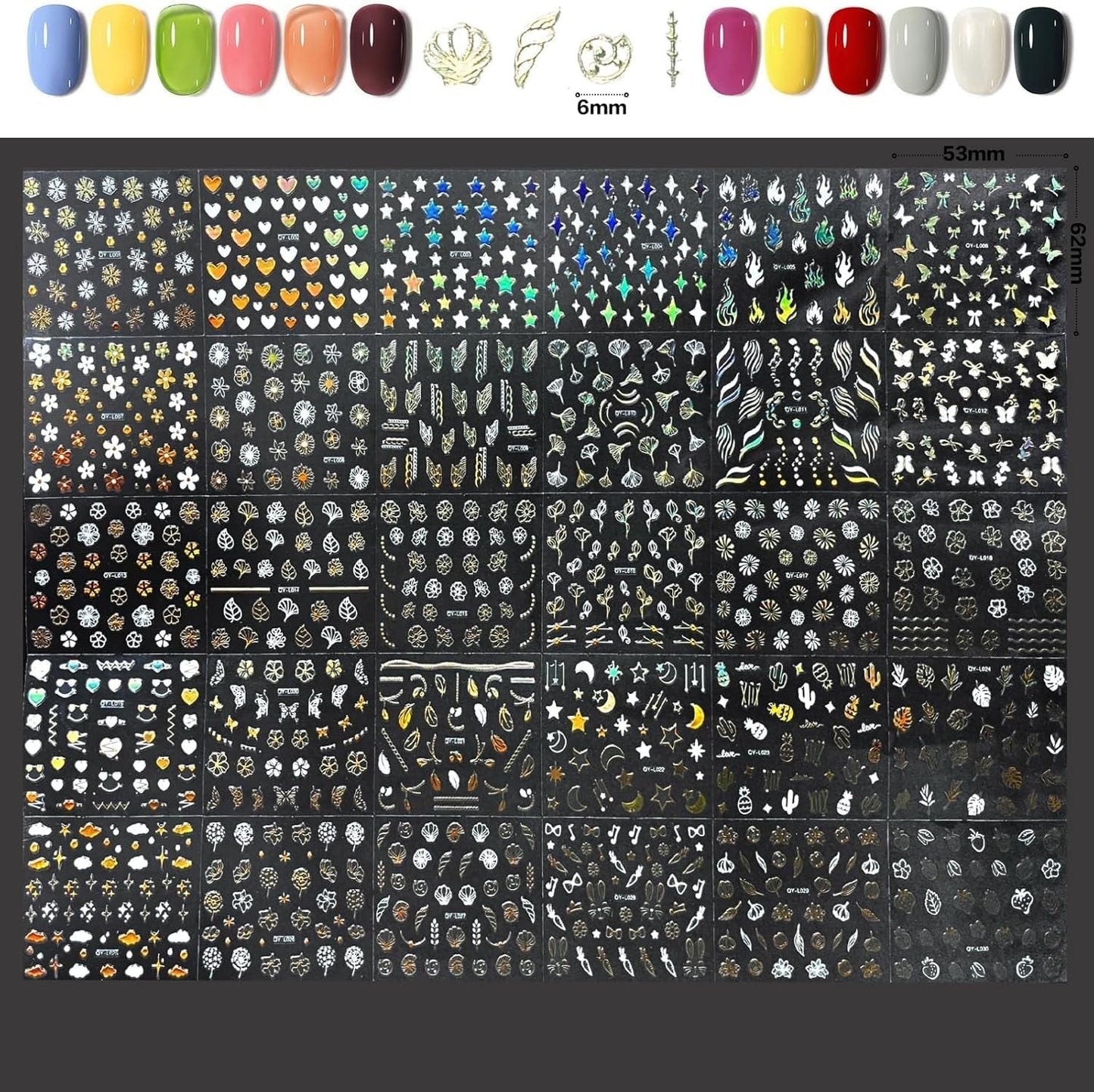 3D Nálepka na nehty Aurora 30 Blatt Gold Nálepka na nehty Selbstklebend Nagelaufkleber Holografisches Stern Herz Dekoration Nageldesign Zubehör