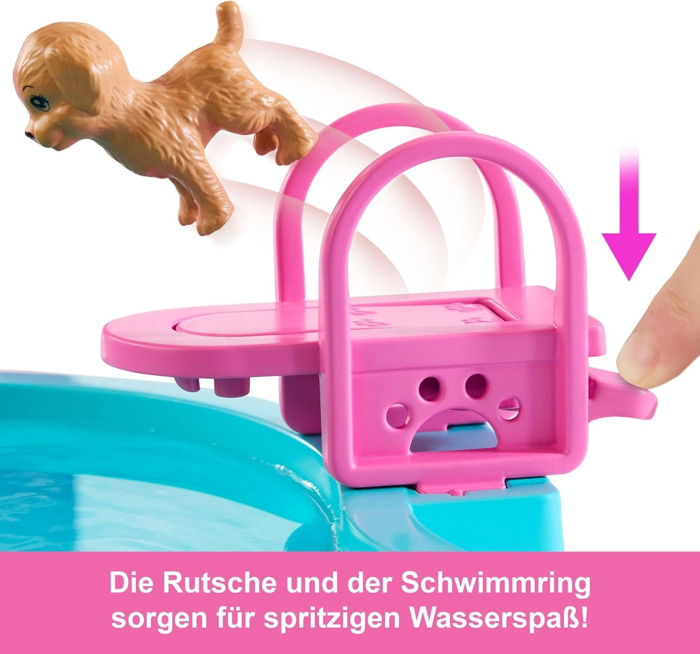 Hrací sada Barbie Dream Pool se šesti hracími plochami včetně skluzavky a jacuzzi, plus více než 20 doplňků, jako je domácí mazlíček, plovací kruhy a další, JKG83