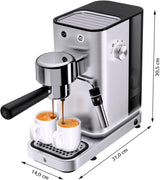 Kávovar WMF Lumero, portafiltr, 1400 wattů, portafilter, 3 vložky, pro 1-2 šálky na espresso, včetně kapslí, 15 bar, držák šálků, napěňovač mléka, matná nerezová ocel