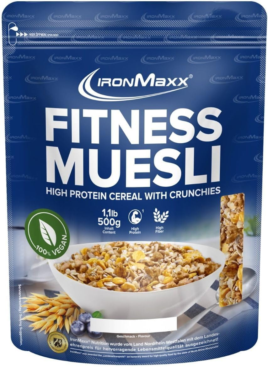 IronMaxx Fitness Müsli - Cookies & Cream, pytel 2 kg | Veganské müsli bohaté na bílkoviny s křupavým obsahem | Nízký obsah cukru a vysoký obsah vlákniny