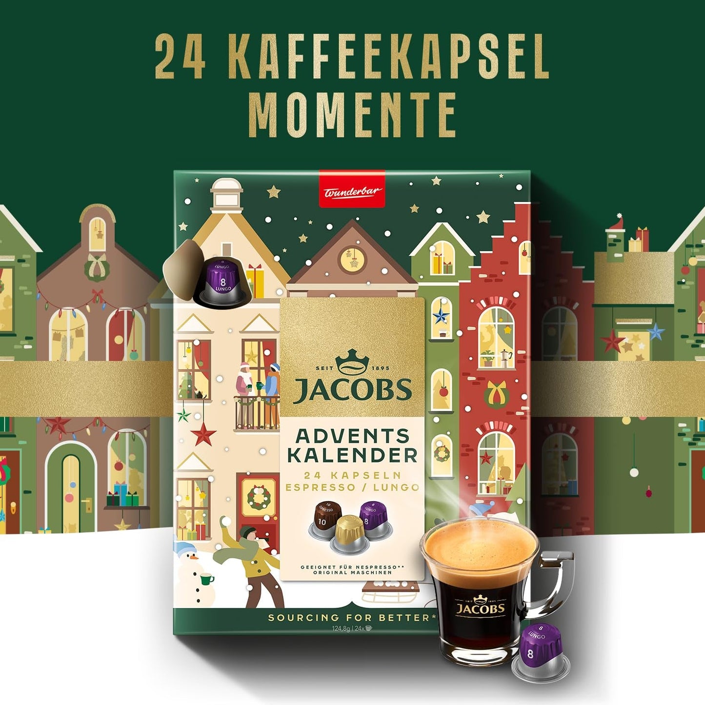Jacobs Kapsel Adventskalender, 24 kapslí Espresso/Lungo Kapseln, kompatibilní s Nespresso* Kaffee Kapseln, 24 Kapsel
