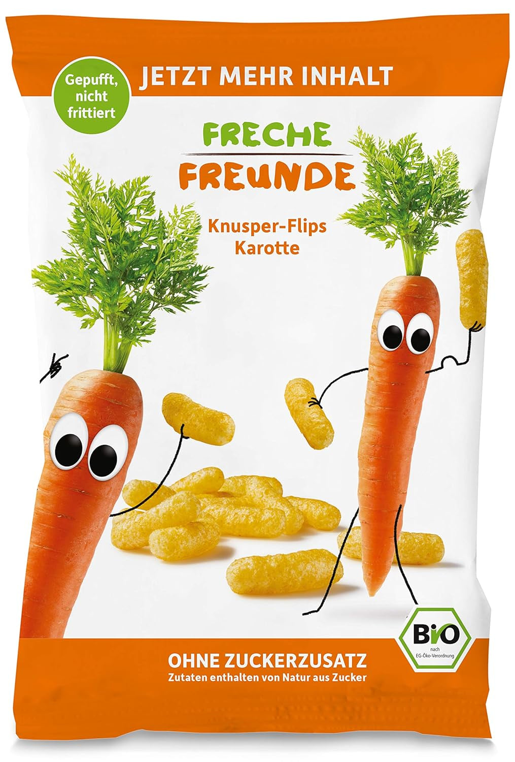 Bio ovocné chipsy "100% jahoda" mrazem sušené jahodové chipsy (12 x 12 g) a nové bio křupavé kukuřičné a mrkvové flips, bio svačina, od 1 roku, (9 x 30 g) 270 g