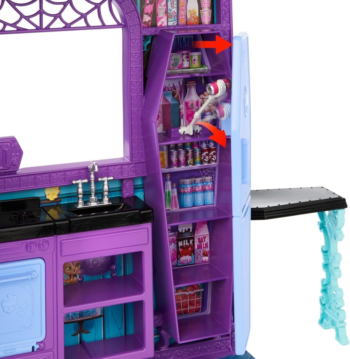 Hotelový domeček pro panenky Monster High Buh-tique, skládací herní sada s děsivými překvapeními v každém pokoji a 13+ herních sad, včetně nábytku a doplňků, JBF16
