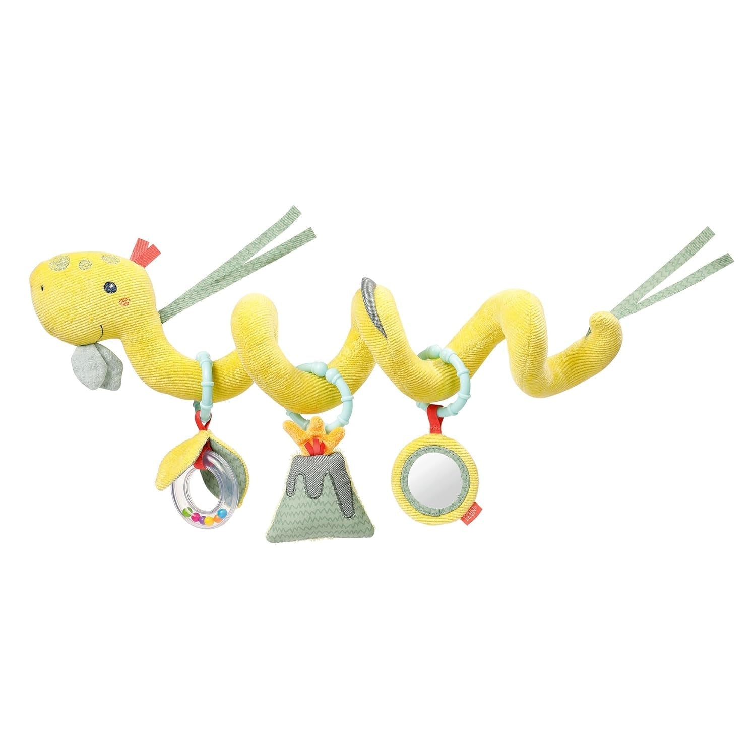 Fehn Activity Spiral Dino - tahací a tlačený kočárek - dinosauří hračka do postýlky, hřiště, kočárku a autosedačky - motorická hračka pro miminka a batolata od 0+ měsíců Bebe Naty Shop Dino Toys