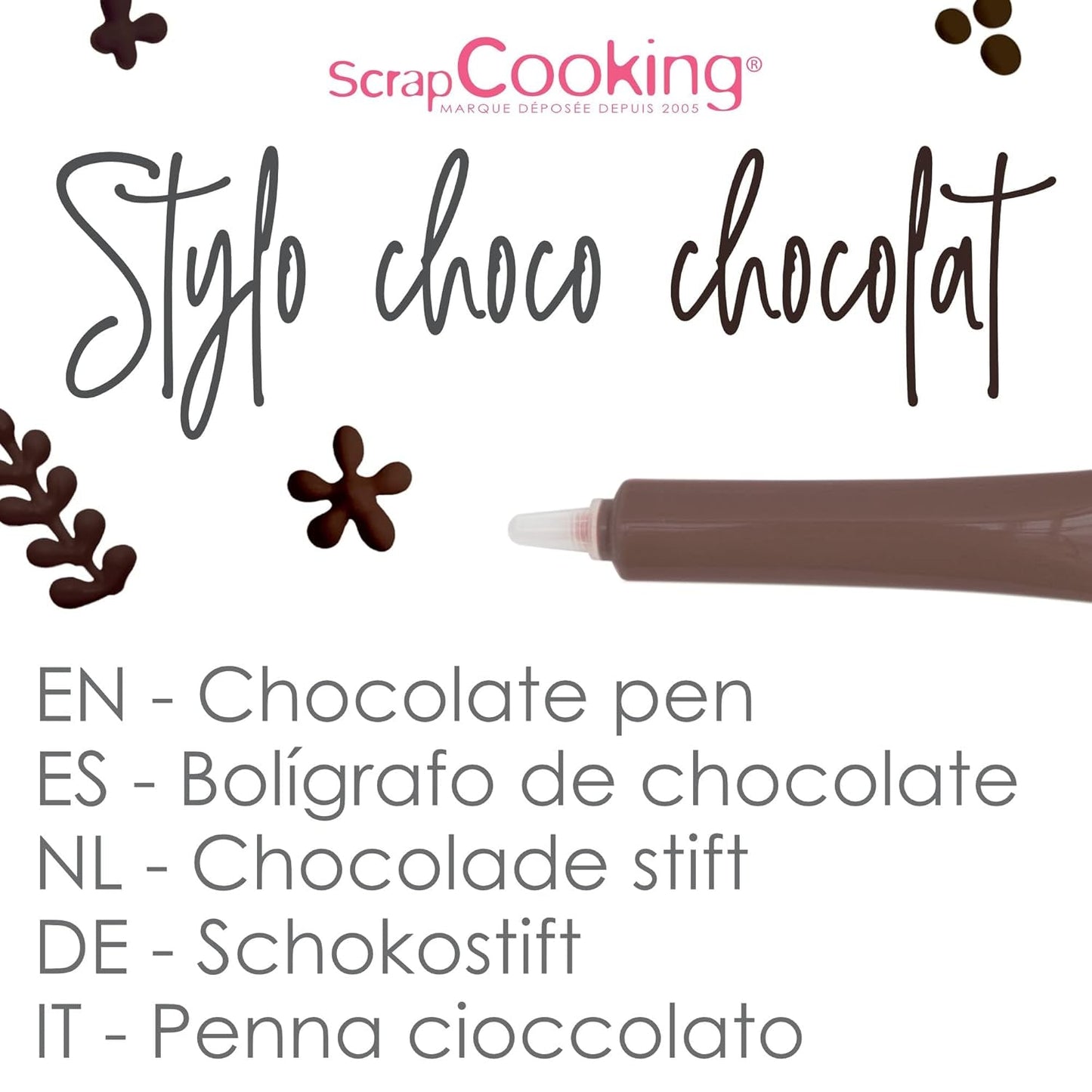 Scrapcooking - Hnědé čokoládové pero - Čokoládový cukr na psaní 25 g - Jedlé ozdobné cukrové pero - Psaní a kreslení - Označování fondán, poleva, dorty - 6801