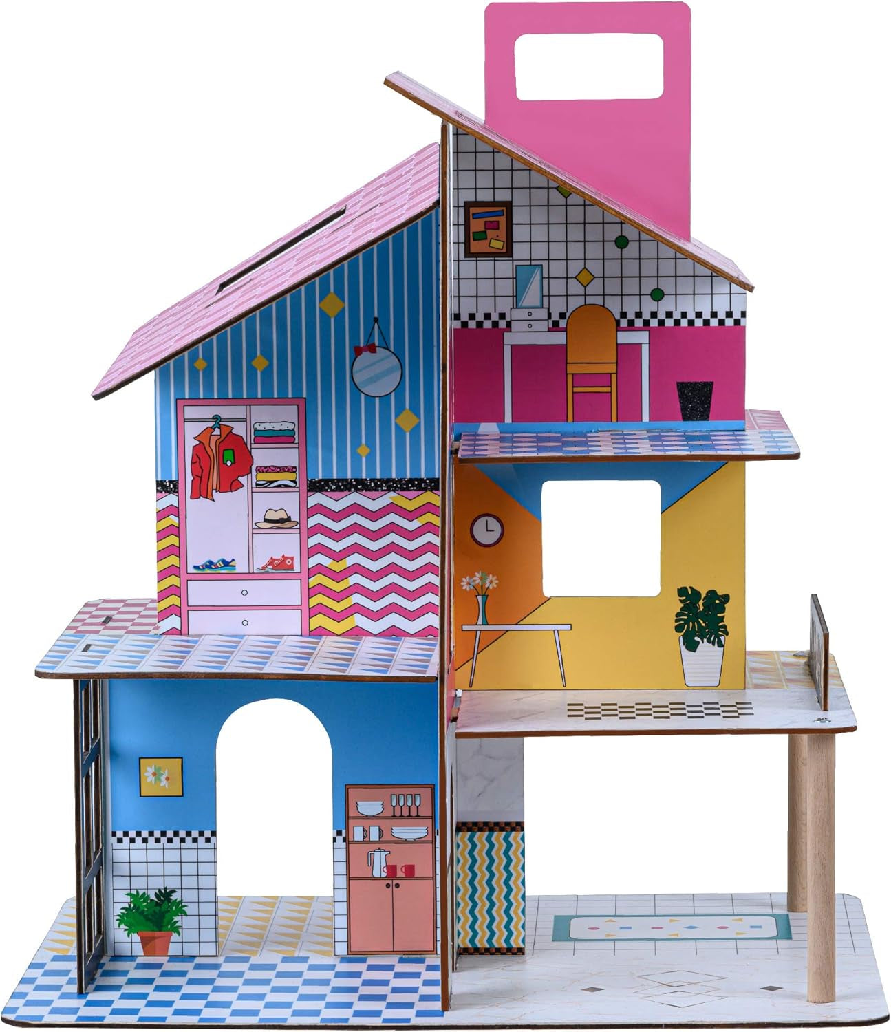 Olivia'S Little World 360 dřevěný domeček pro panenky pro děti 3,5" panenky a 12 doplňků Vícebarevné TD-13260C Domky pro panenky Naty Shop