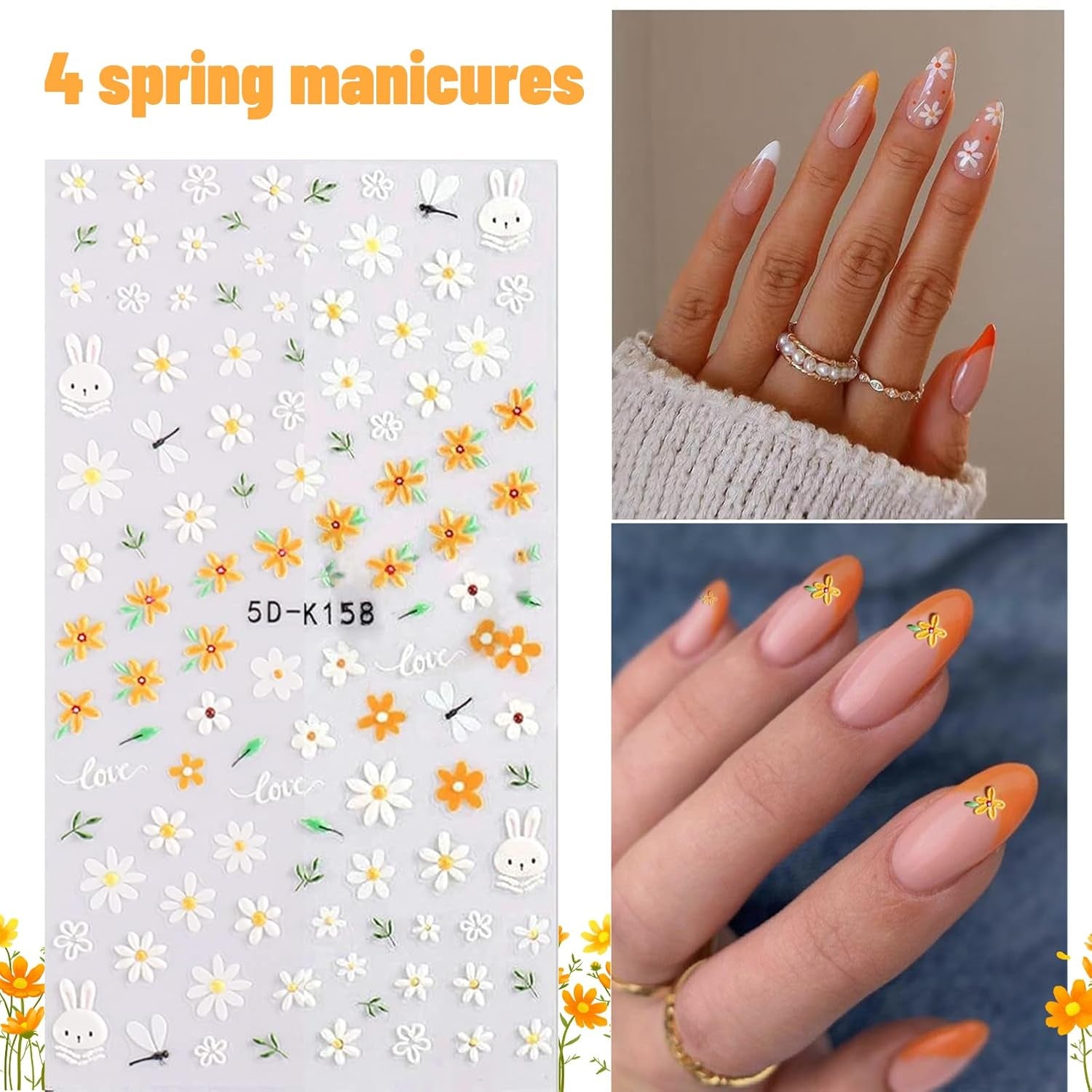 Sada nálepek na nehty Für Einzigartiges Nageldesign, 4 Blatt Frühlingsthemen Nail Art Zubehör, Perfekt Für 3D Gel Nägel Und UV Gel Strips