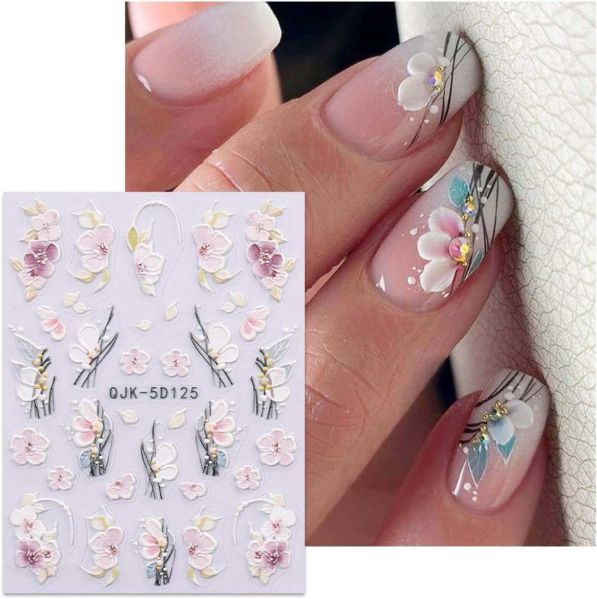 JMEOWIO 3D Nálepka na nehty Blumen Nálepka na nehty Selbstklebend Nagelaufkleber 5D Stereoskopické jarní letní dekorace Nageldesign Zubehör 4 Blatt