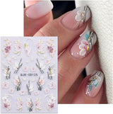 JMEOWIO 3D Nálepka na nehty Blumen Nálepka na nehty Selbstklebend Nagelaufkleber 5D Stereoskopické jarní letní dekorace Nageldesign Zubehör 4 Blatt