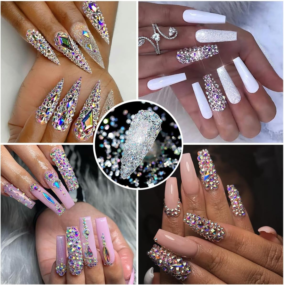 2630ks AB Crystal šumivé kameny na nehty, 120 12 typů Velké šumivé kameny + 2510 6 velikostí Kulaté skleněné kamínky K9 na nehty, kamínky, vzory na nehty, kouzla na nehty pro Face Art