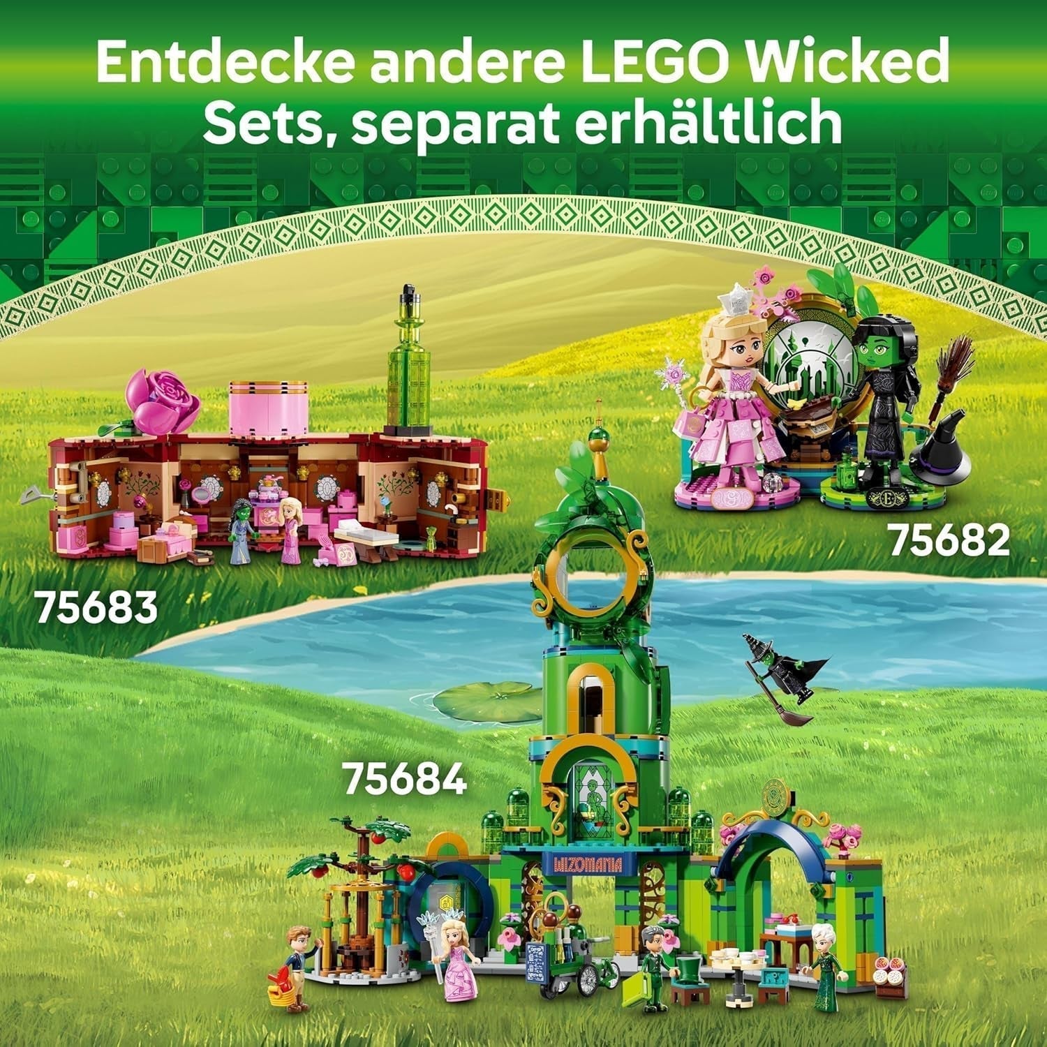 Stavebnice LEGO Wicked Welcome to Emerald City, minipanenky Glinda a Elphaba, dárek pro filmové fanoušky a dívky a chlapce od 9 let, kteří milují domečky pro panenky 75684 Stavebnice Besuche den LEGO-Store