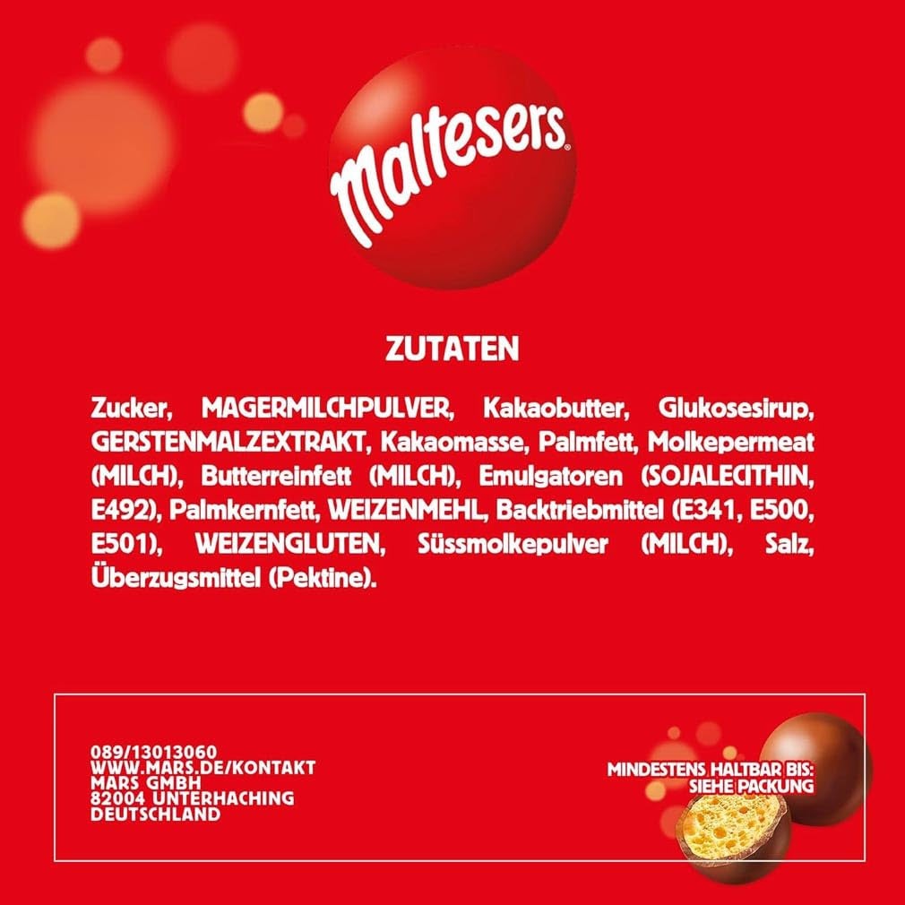 Čokoládové kuličky Maltesers s křupavým a lehkým středem, vzdušná čokoládová svačina, 1 balení (1 x 175 g)